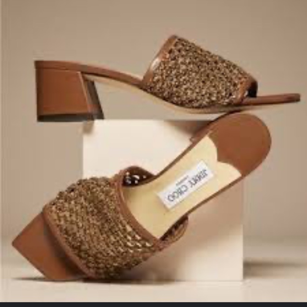 JIMMY CHOO
Themis 45 Raffia Mule brown classic crochet leather designer luxury